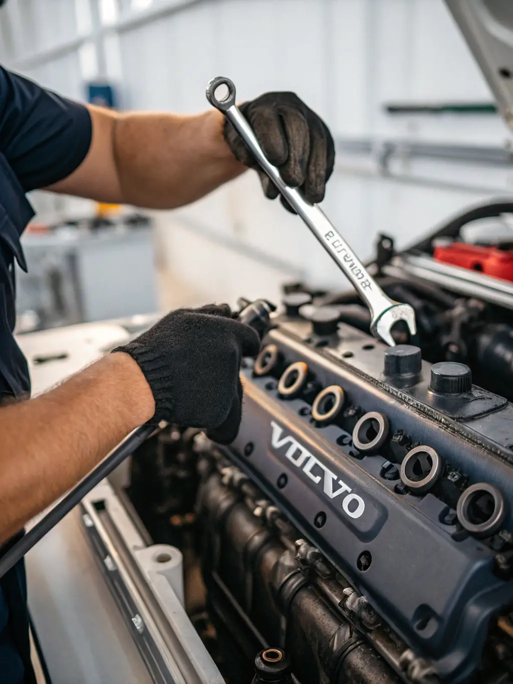 A close-up shot of a mechanic's hands expertly working on a vehicle engine, showcasing precision and skill in auto repair at MOTR.