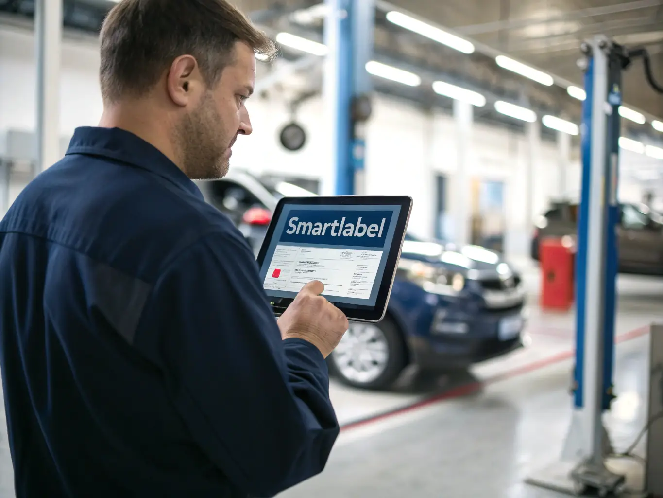 A close-up of a mechanic’s hands showing a customer a clear, itemized repair estimate on a digital tablet, highlighting transparency and trust in the auto repair process.